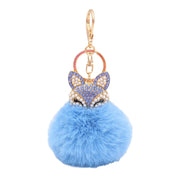 Fuzzy Fox Keychain - Cute Animal Faux Fur Fluffy Fuzzy Fox Pom Pom Keychain