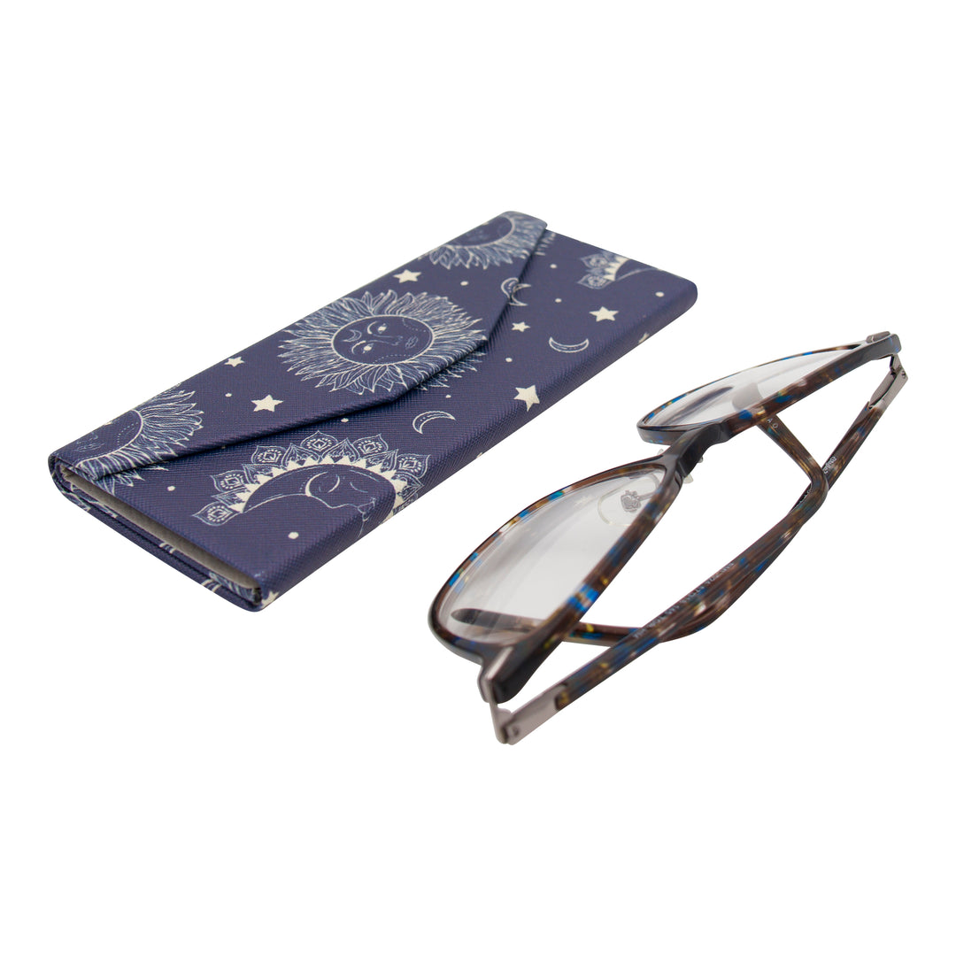 Sun, Moon & Stars Print Glasses Case - Vegan Leather Magic Folding Hardcase