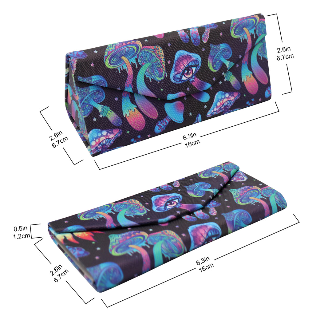 Mushroom Print Glasses Case - Vegan Leather Magic Folding Hardcase