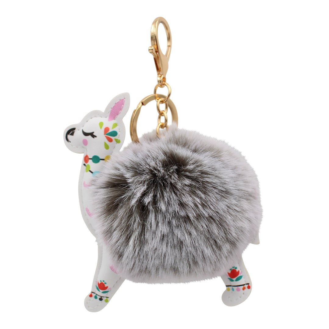 Fuzzy Alpaca Keychain - Cute Animal Faux Fur Fluffy Fuzzy Llama Pom Pom Keychain