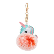 Fuzzy Unicorn Keychain - Cute Animal Faux Fur Fluffy Fuzzy Pom Pom Keychain