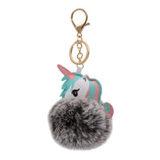 Fuzzy Unicorn Keychain - Cute Animal Faux Fur Fluffy Fuzzy Pom Pom Keychain