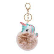 Fuzzy Unicorn Keychain - Cute Animal Faux Fur Fluffy Fuzzy Pom Pom Keychain