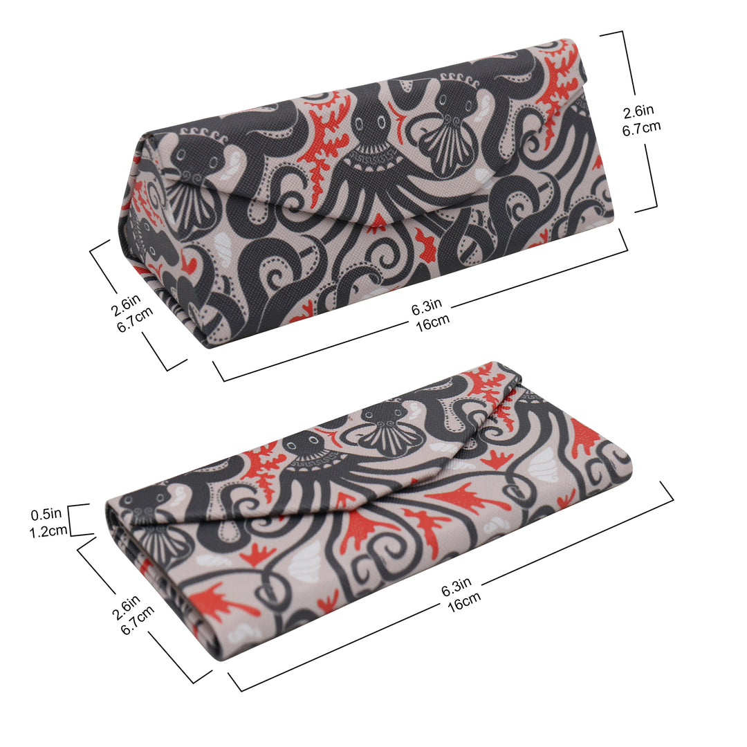 Octopus Print Glasses Case - Vegan Leather Magic Folding Hardcase