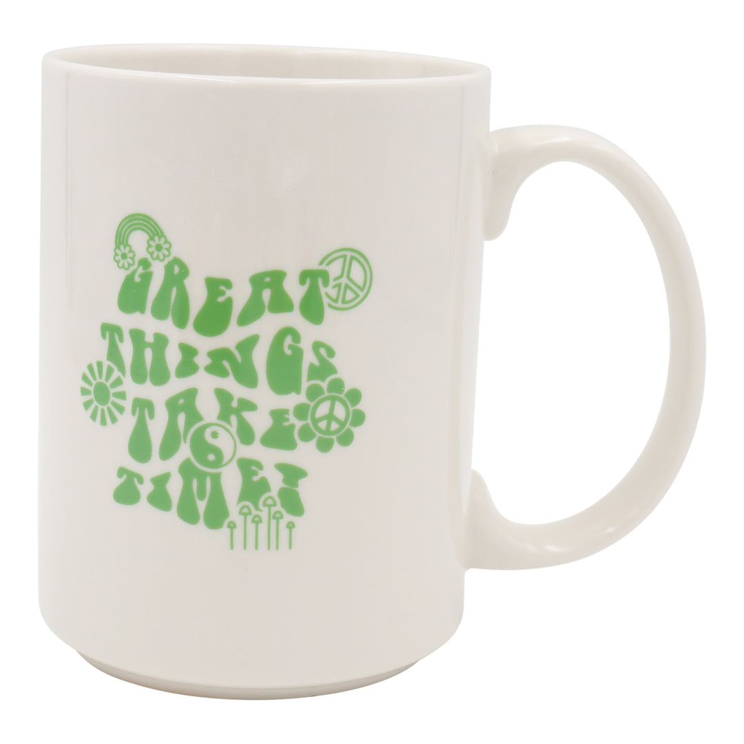 Great Things Take Time Mug - Motivational Large Capacity 15oz Ceramic Coffee Mug / Tea Cup