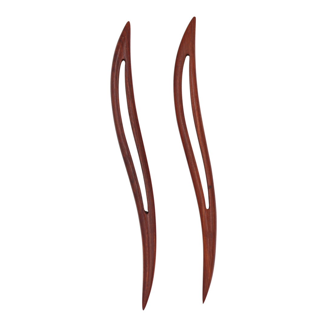 Cut Out Wave Red Wood Hair Stick for Women - Japanese Hair Accessory