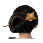 Load image into Gallery viewer, Wood Hair Stick - Japanese Hair Accessory (Cat, Light Wood)
