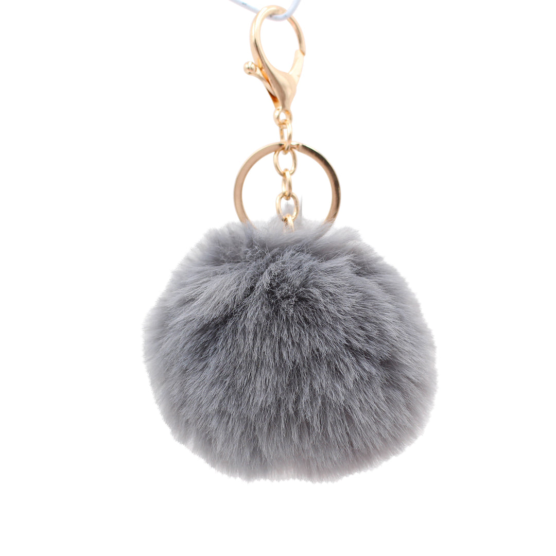 Real Sic Cute Animal Faux Fur Fluffy Fuzzy Pom Pom Keychain - Unicorn Heather Purple
