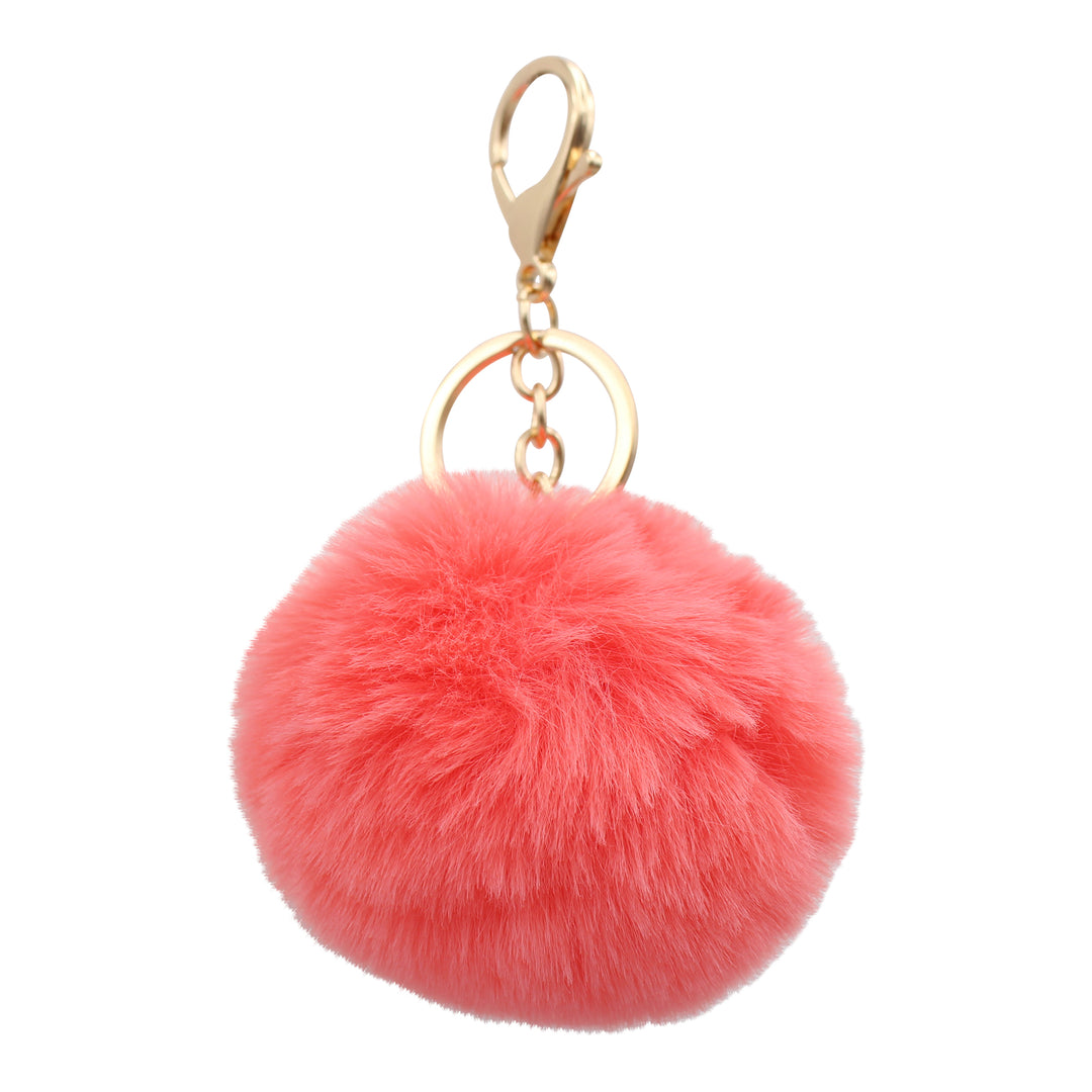 Furry Pompom Unicorn Key Chain Soft Pink Faux Fur Ball Key Ring +