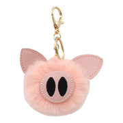 Fuzzy Pig Keychain - Cute Animal Faux Fur Fluffy Fuzzy Pom Pom Keychain
