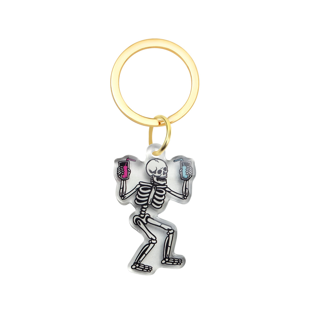 Party Skeleton Keychain - Spooky, Party 'Till You Die Halloween Acrylic Keychain