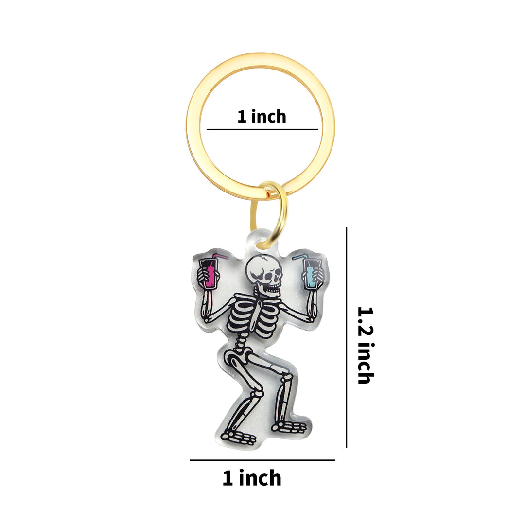 Party Skeleton Keychain - Spooky, Party 'Till You Die Halloween Acrylic Keychain