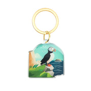 Puffin on Rocks Keychain - Exotic Animal / Zoo Souvenir Acrylic Keychain