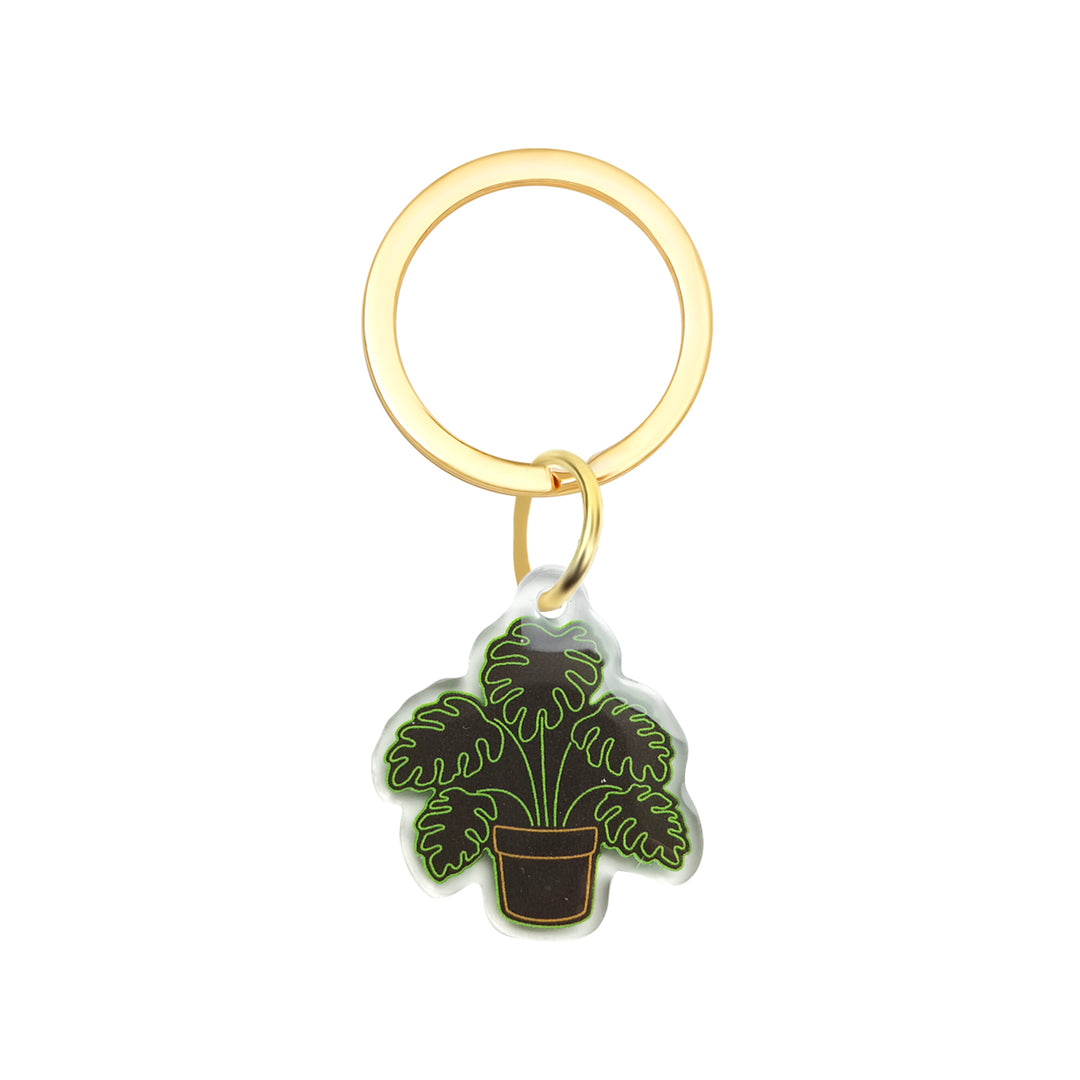 Neon Monstera Plant Keychain - Nature Inspired Acrylic Keychain