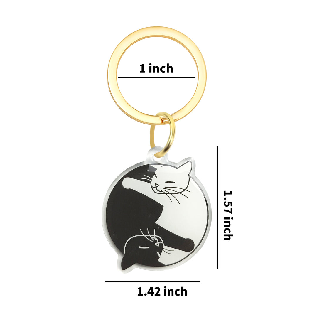 Yin Yang Cat Keychain - Black & White Cat Lovers Acrylic Keychain