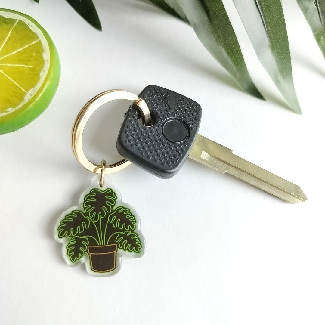 Neon Monstera Plant Keychain - Nature Inspired Acrylic Keychain