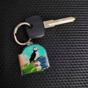 Puffin on Rocks Keychain - Exotic Animal / Zoo Souvenir Acrylic Keychain