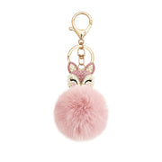 Fuzzy Fox Keychain - Cute Animal Faux Fur Fluffy Fuzzy Fox Pom Pom Keychain