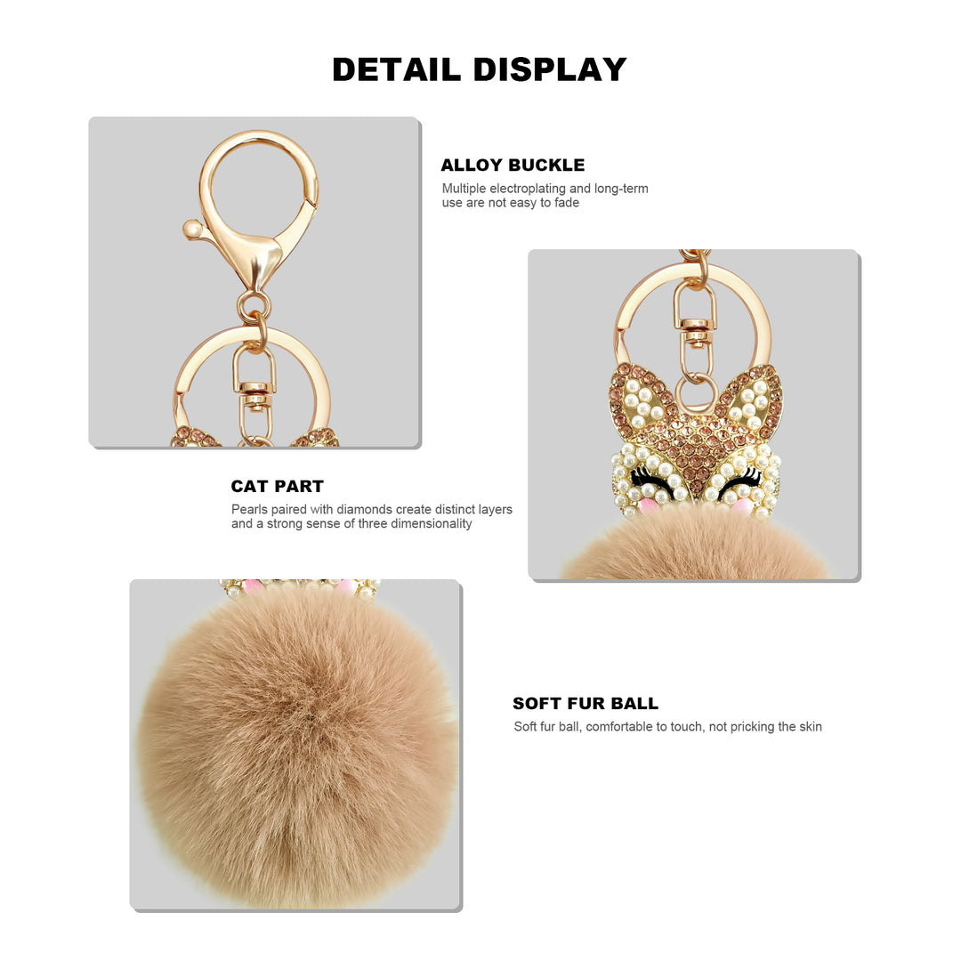 Fuzzy Fox Keychain - Cute Animal Faux Fur Fluffy Fuzzy Fox Pom Pom Keychain