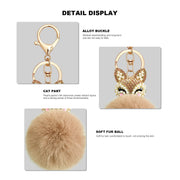Fuzzy Fox Keychain - Cute Animal Faux Fur Fluffy Fuzzy Fox Pom Pom Keychain