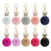 Fuzzy Fox Keychain - Cute Animal Faux Fur Fluffy Fuzzy Fox Pom Pom Keychain