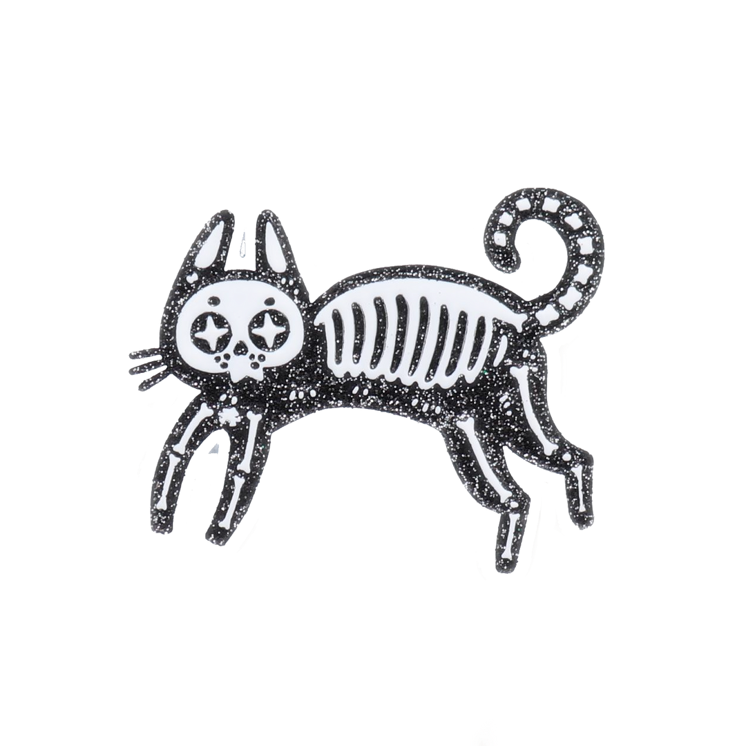 Skeleton Cat Enamel Pin - Black Cat Pin