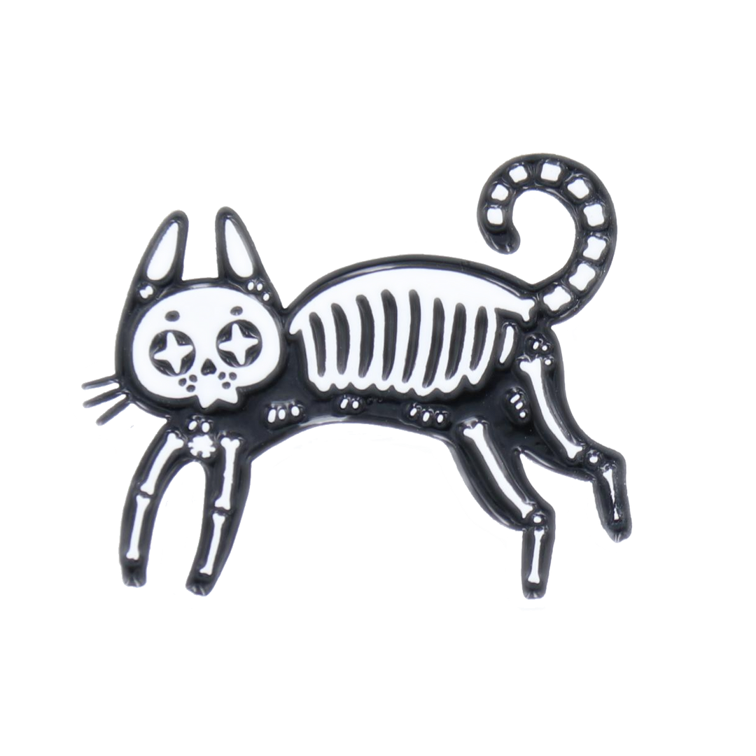 Skeleton Cat Enamel Pin - Black Cat Pin