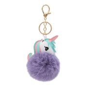 Fuzzy Unicorn Keychain - Cute Animal Faux Fur Fluffy Fuzzy Pom Pom Keychain