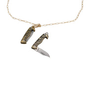 Mini Eagle Handle Folding Knife Necklace – Gold Tone Pendant