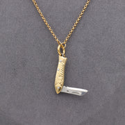 Mini Folding Fish Knife Necklace – Gold Tone with Jellyfish Charm