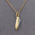 Load image into Gallery viewer, Mini Folding Fish Knife Necklace – Gold Tone with Jellyfish Charm