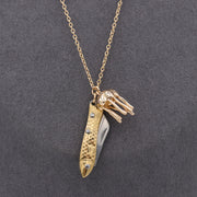 Mini Folding Fish Knife Necklace – Gold Tone with Jellyfish Charm