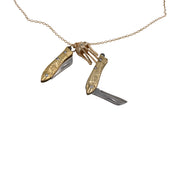 Mini Folding Fish Knife Necklace – Gold Tone with Jellyfish Charm