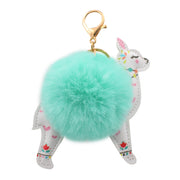 Fuzzy Alpaca Keychain - Cute Animal Faux Fur Fluffy Fuzzy Llama Pom Pom Keychain