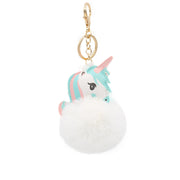 Fuzzy Unicorn Keychain - Cute Animal Faux Fur Fluffy Fuzzy Pom Pom Keychain
