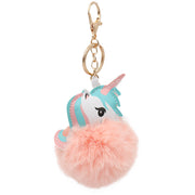 Fuzzy Unicorn Keychain - Cute Animal Faux Fur Fluffy Fuzzy Pom Pom Keychain