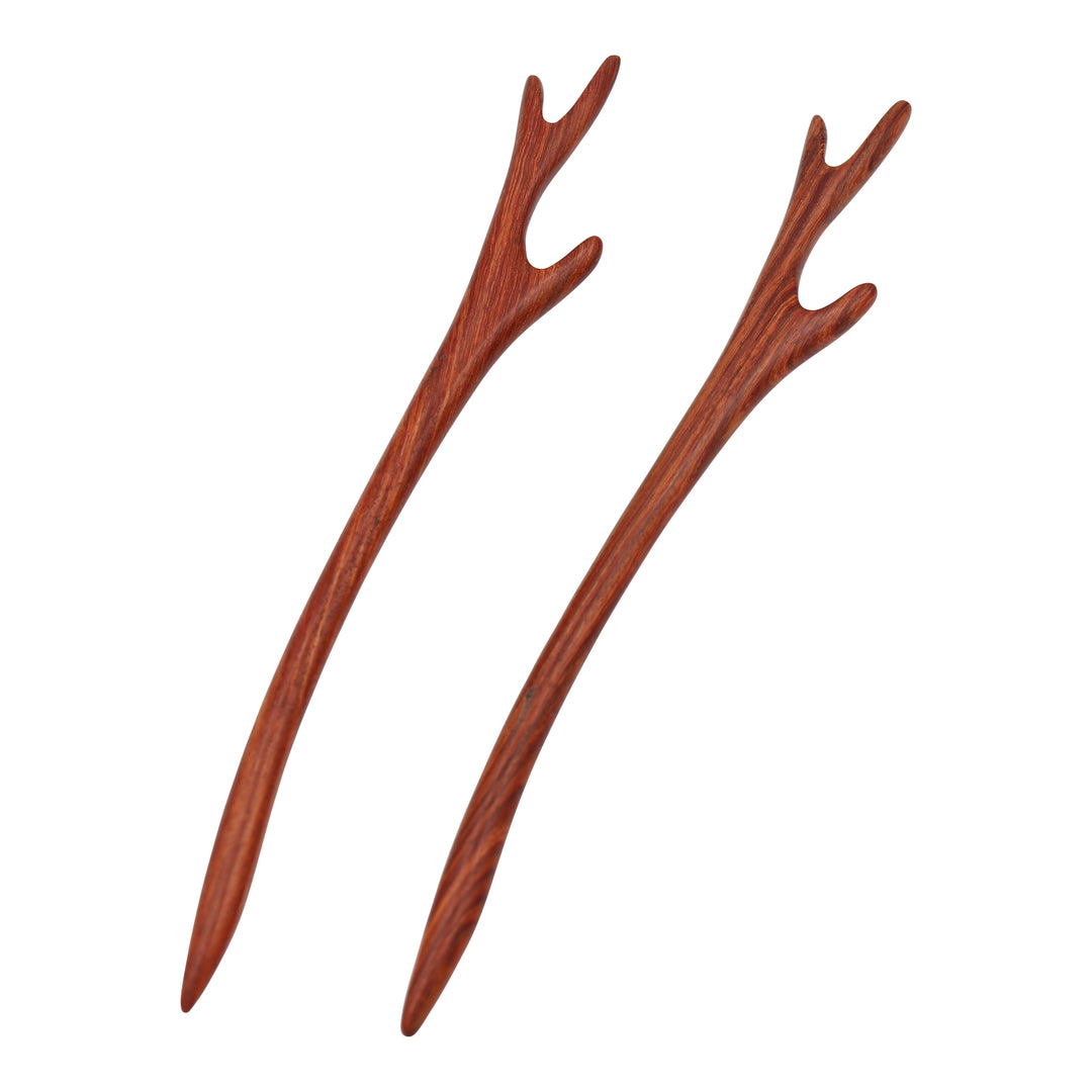 Natural Red Sandalwood Hair Sticks for Women - Antlers Set of 2