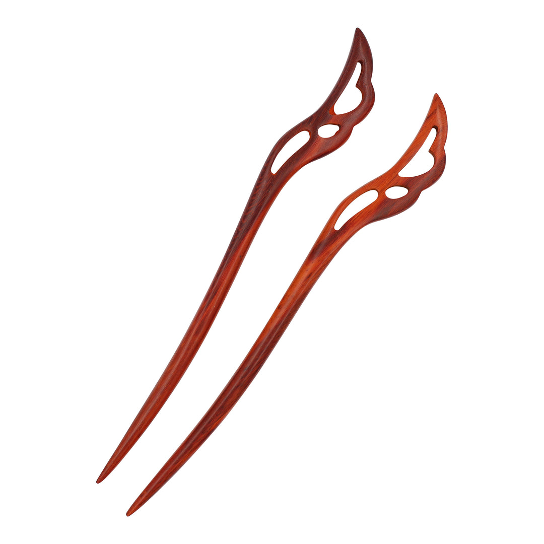 Red Sandalwood Hair Sticks for Women – Set of 2 (Wings)