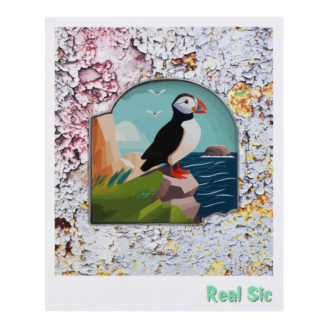 Puffin On Rocks Enamel Pin Badge By Real Sic - Muffin Hard Enamel Pin