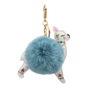 Fuzzy Alpaca Keychain - Cute Animal Faux Fur Fluffy Fuzzy Llama Pom Pom Keychain