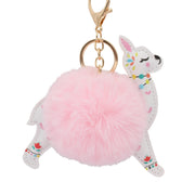 Fuzzy Alpaca Keychain - Cute Animal Faux Fur Fluffy Fuzzy Llama Pom Pom Keychain