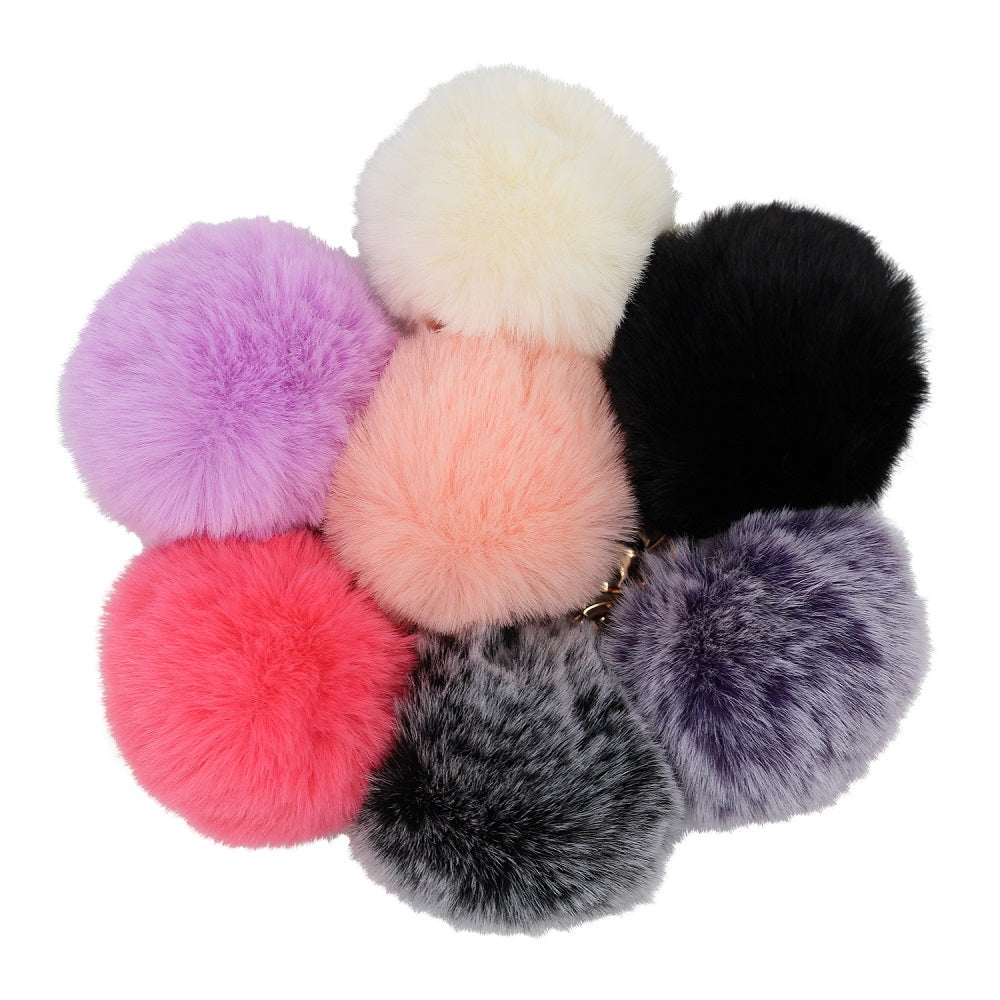 Real Sic Cute Animal Faux Fur Fluffy Fuzzy Pom Pom Keychain - Unicorn Heather Purple