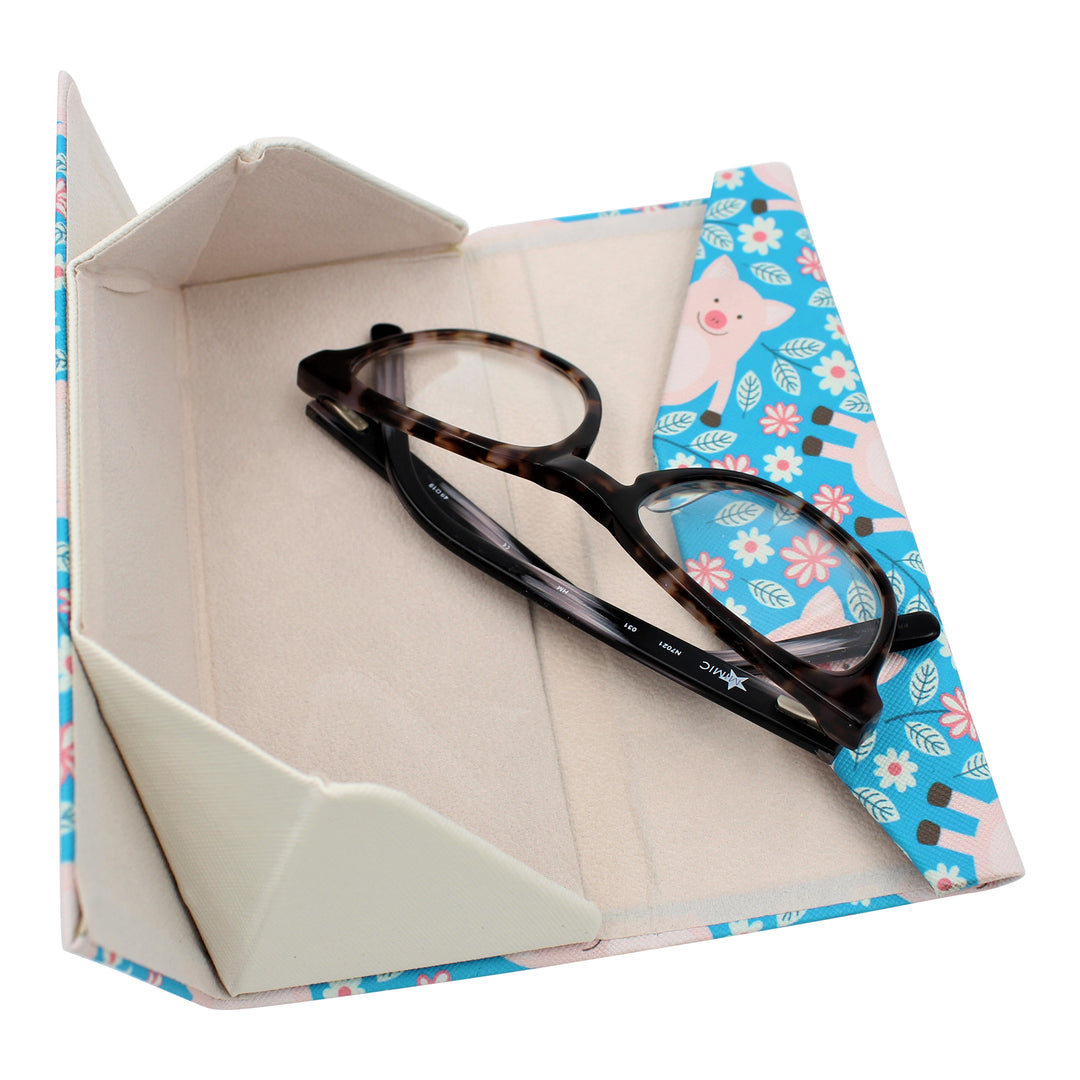 Pig Print Glasses Case - Vegan Leather Magic Folding Hardcase