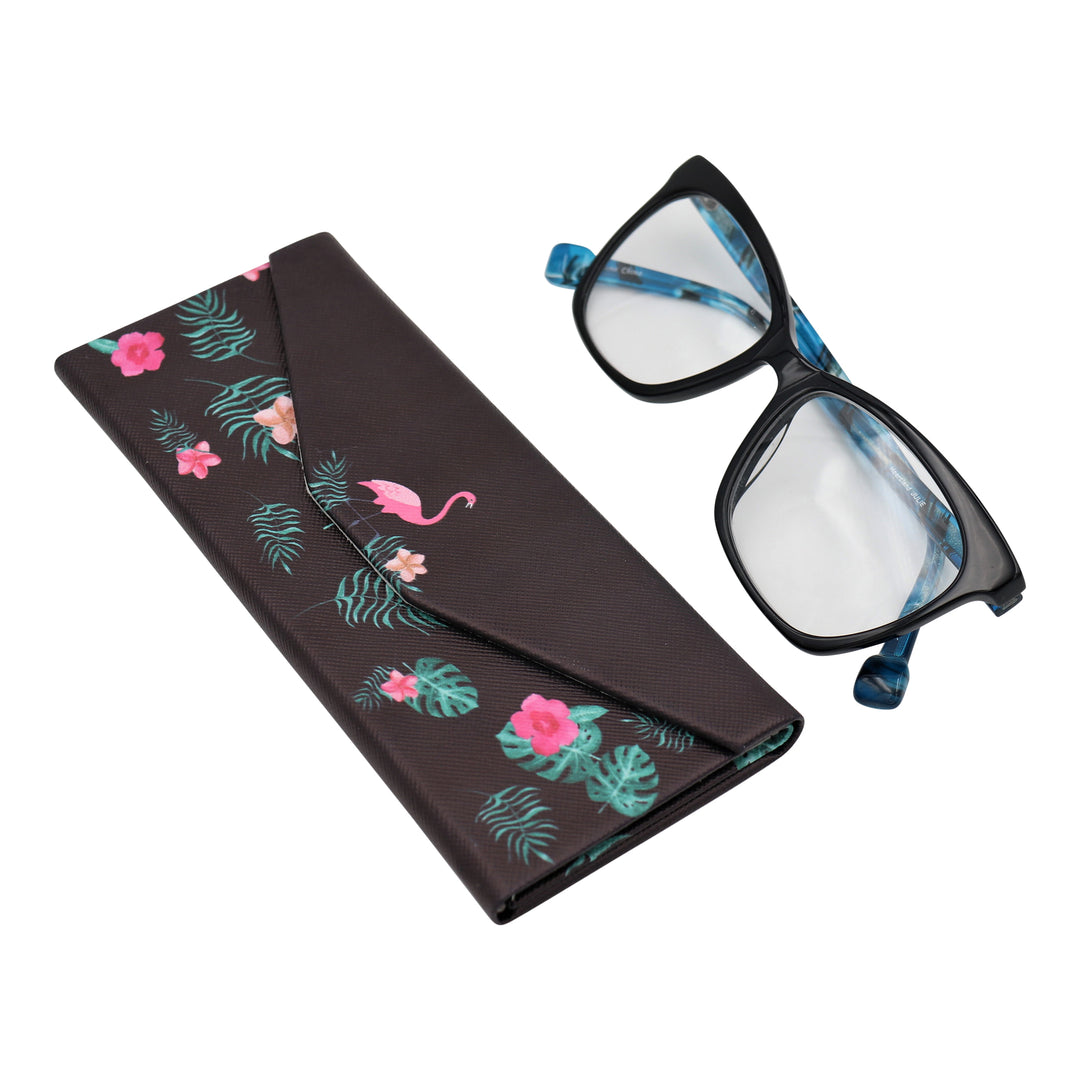 Flamingo Print Glasses Case - Vegan Leather Magic Folding Hardcase