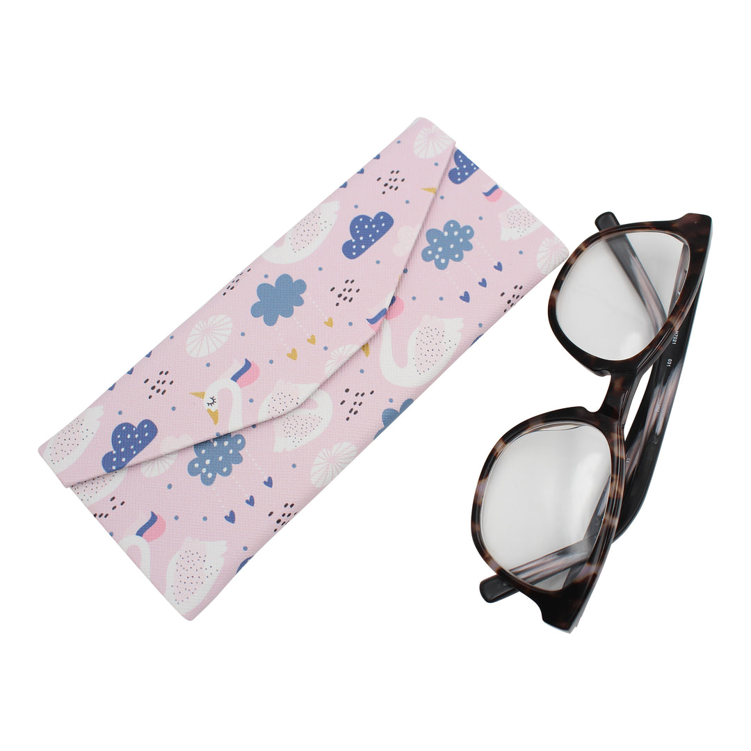 Swan Unicorn Print Glasses Case - Vegan Leather Magic Folding Hardcase