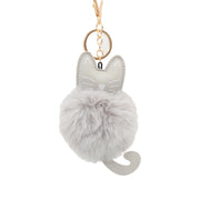 Fuzzy Cat Keychain - Cute Animal Faux Fur Fluffy Fuzzy Kitty Pom Pom Keychain