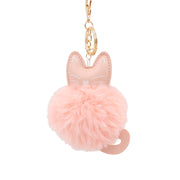 Fuzzy Cat Keychain - Cute Animal Faux Fur Fluffy Fuzzy Kitty Pom Pom Keychain