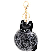 Fuzzy Cat Keychain - Cute Animal Faux Fur Fluffy Fuzzy Kitty Pom Pom Keychain