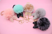 Fuzzy Cat Keychain - Cute Animal Faux Fur Fluffy Fuzzy Kitty Pom Pom Keychain