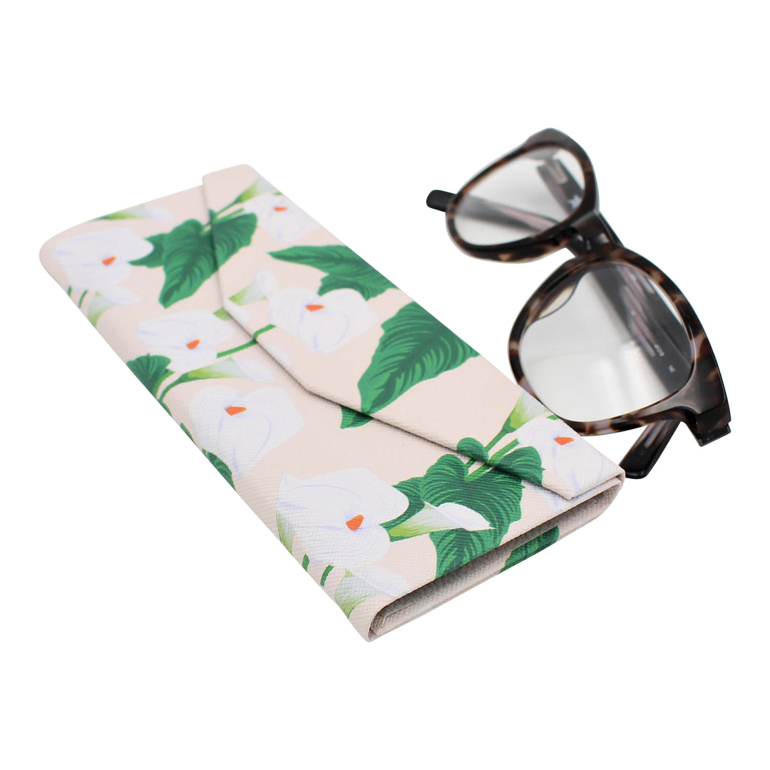 Lily Print Glasses Case - Vegan Leather Magic Folding Hardcase